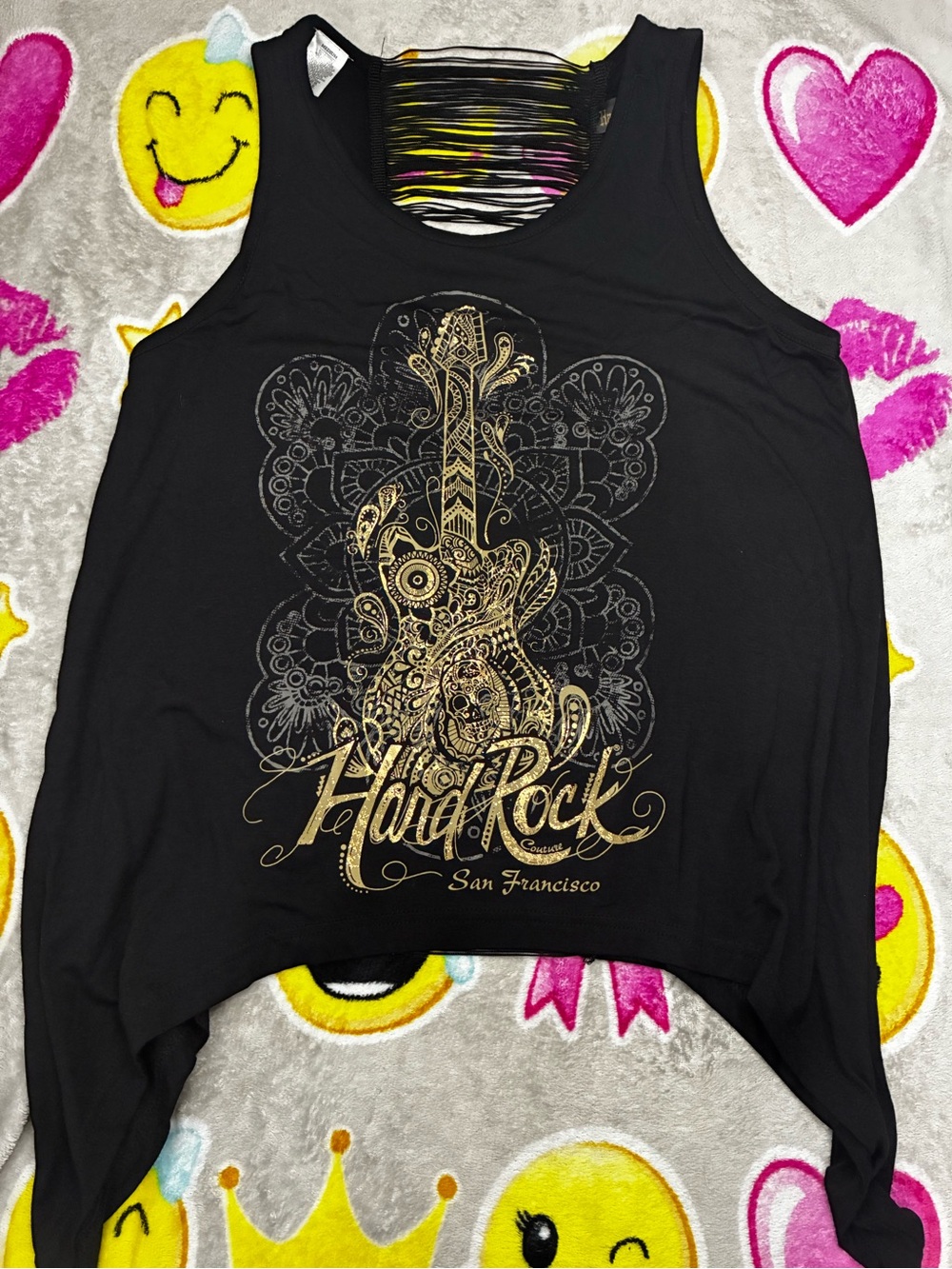 Hard Rock Cafe Couture San Francisco Guitar Gold Bling Gray Top Womens Size M